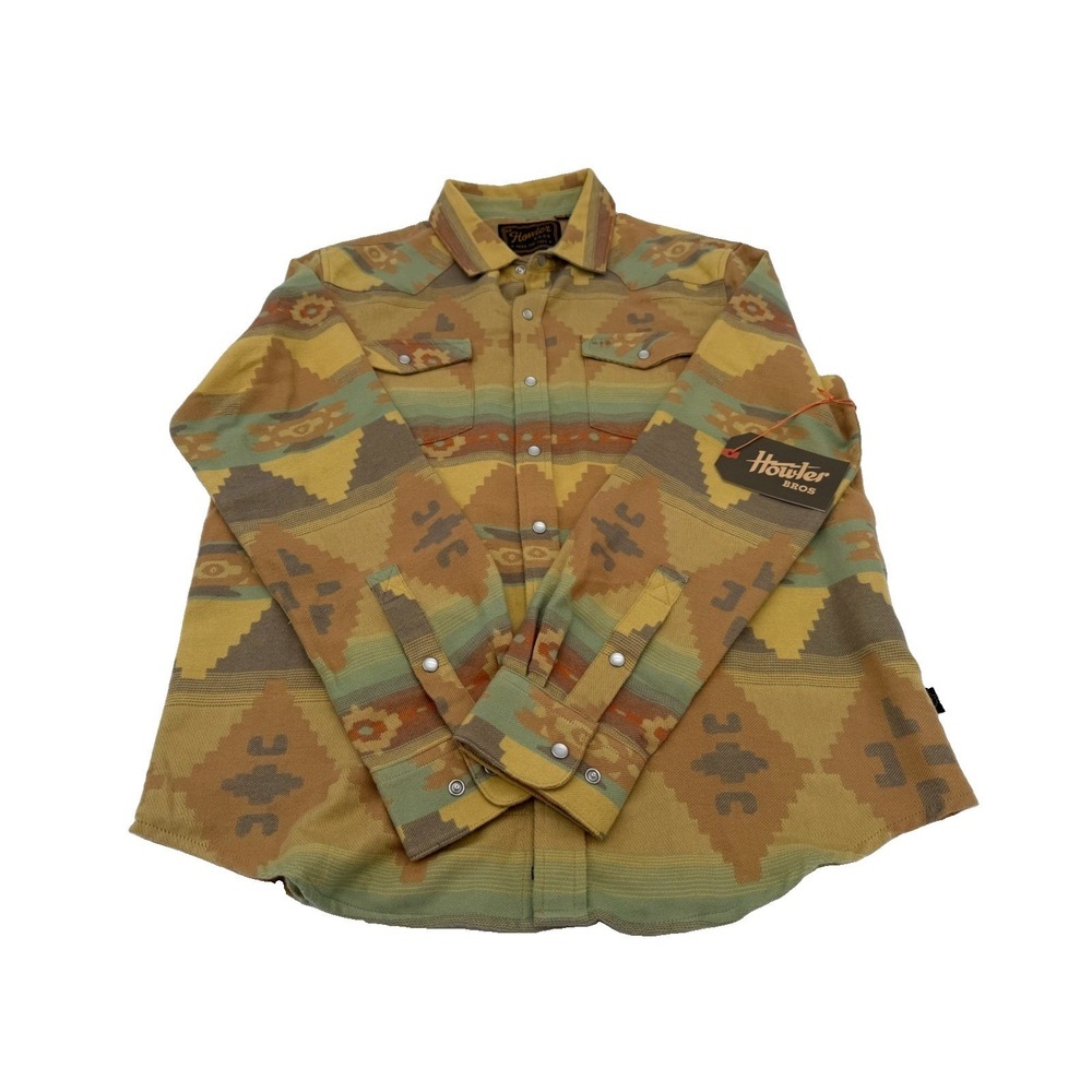 ($118 Retail) Size M - Howler Bros Sheridan Men's Flannel Mitla Motifs Gold 1220